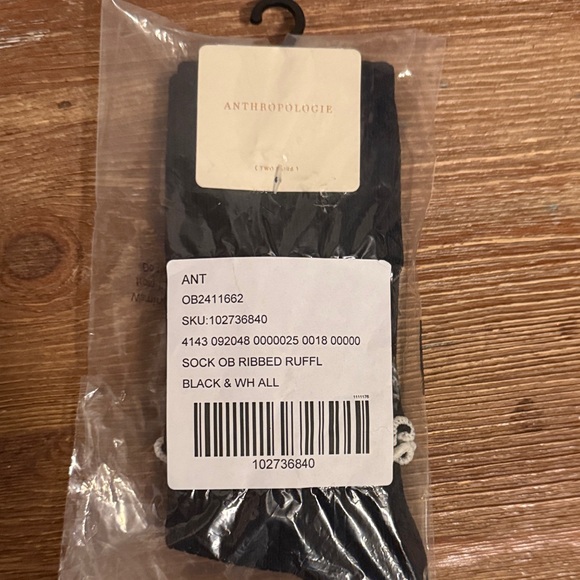 Black Ribbed Knee High Socks with White Ruffle - Picture 4 of 4